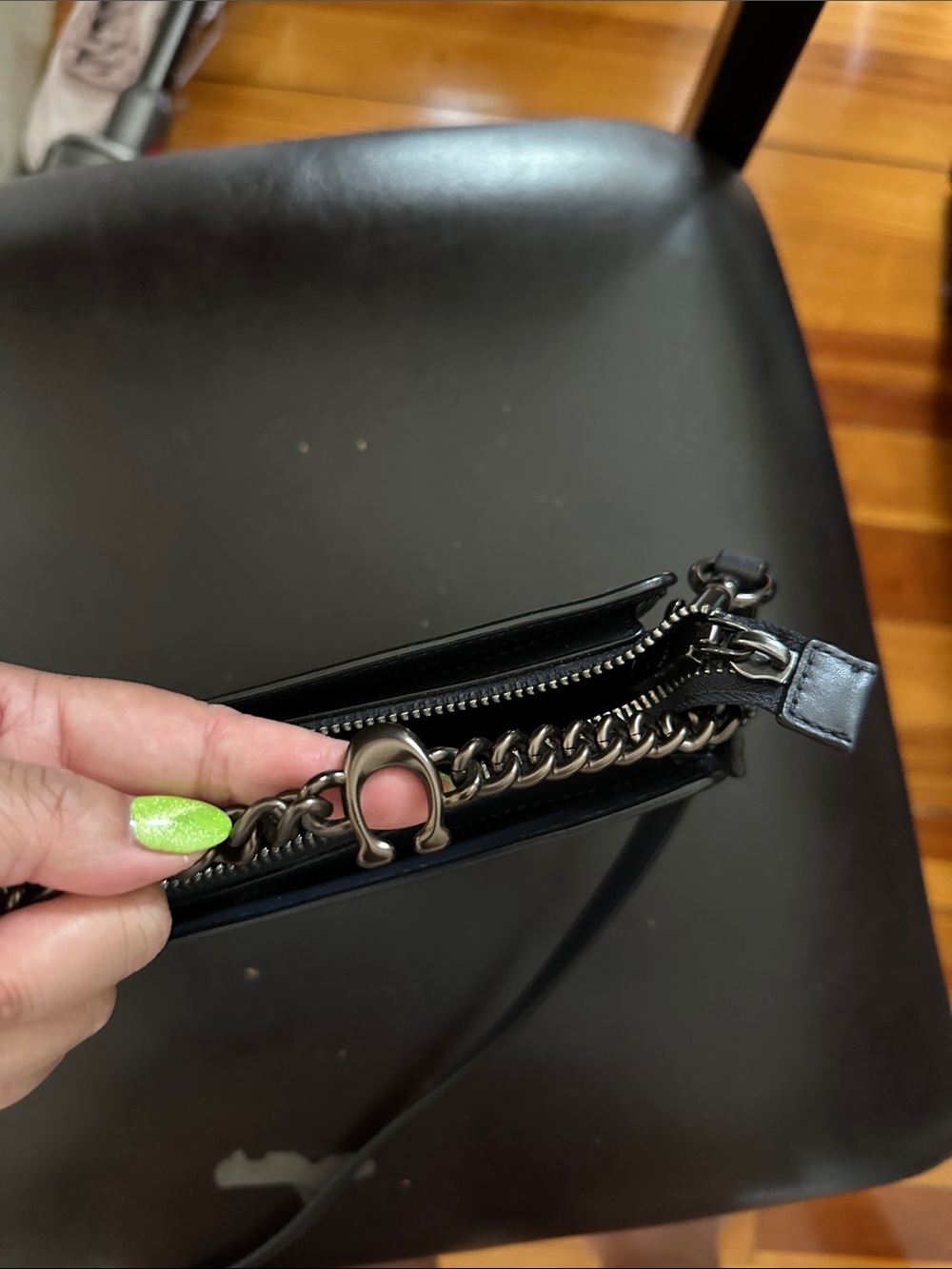 Coach Dark Navy Leather Crossbody Bag with Chain Strap and crossbody strap - Picture 6 of 12